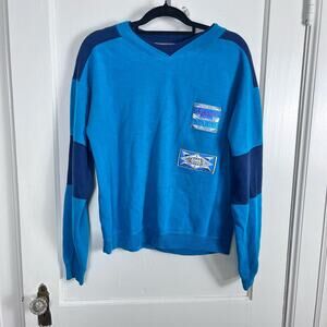 Vintage 90s Retro Colorful Giani Blue Striped Patch Striped Sweatshirt SZ Large